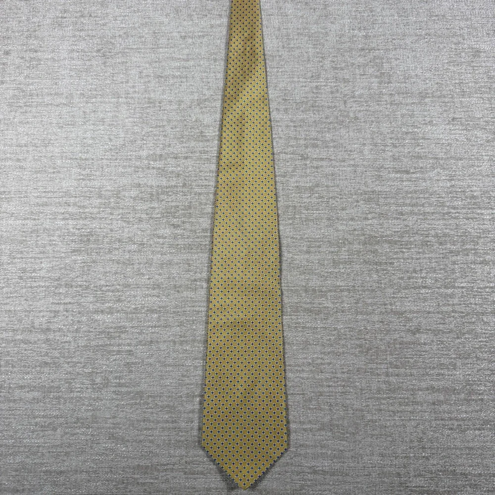 Brooks‎ Brothers Necktie Mens OS Gold Geometric Diamond Pure Silk 346